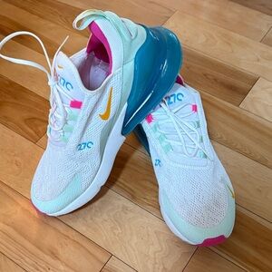 Nike Air Max 270 White with Blue and Pink Accents